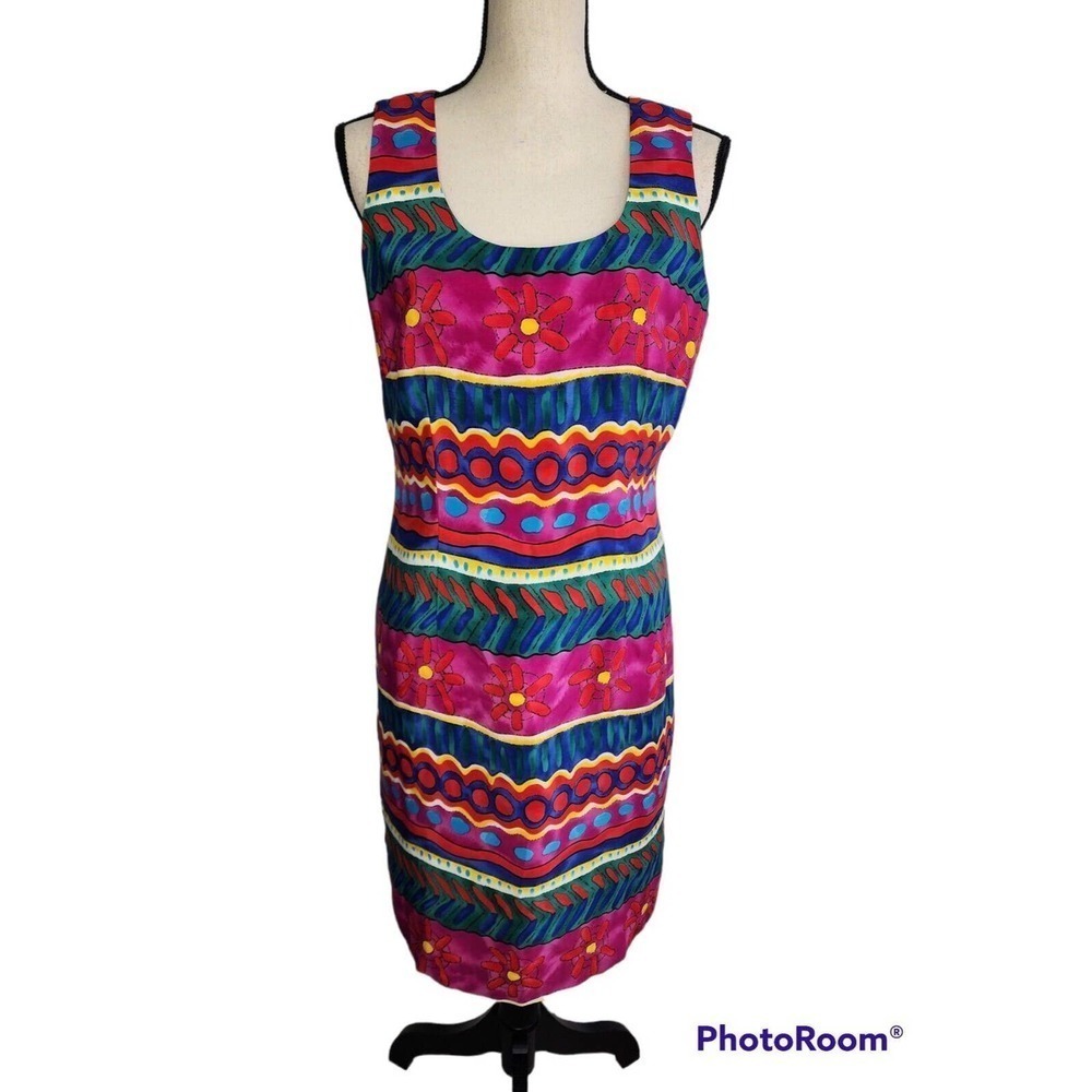 Jessica Howard Dress Sheath Flower Print Colorful Nautical Sleeveless Size 12